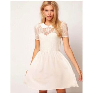 ASOS Cream Lace Peter Pan Collar Mini Dress Short Sleeve NWT Size 8